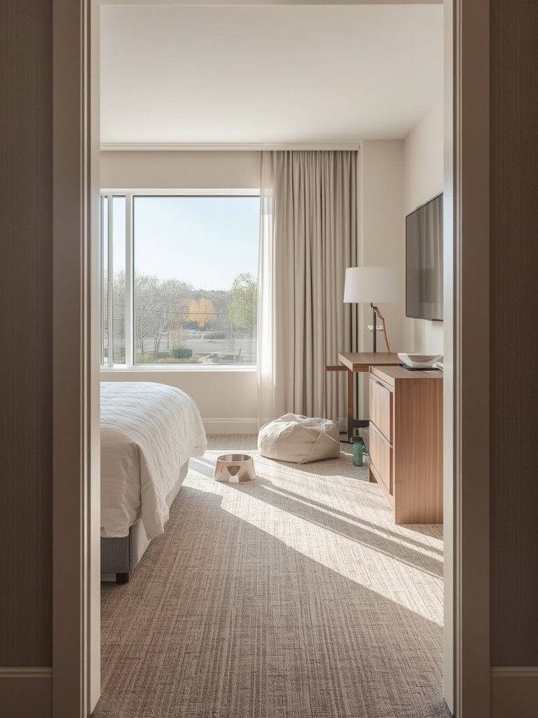 Pet friendly hotel room in Boise with dog bed